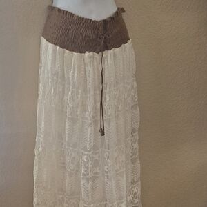 Chic Boho Brown and Cream Lace  Skirt Small/Medium